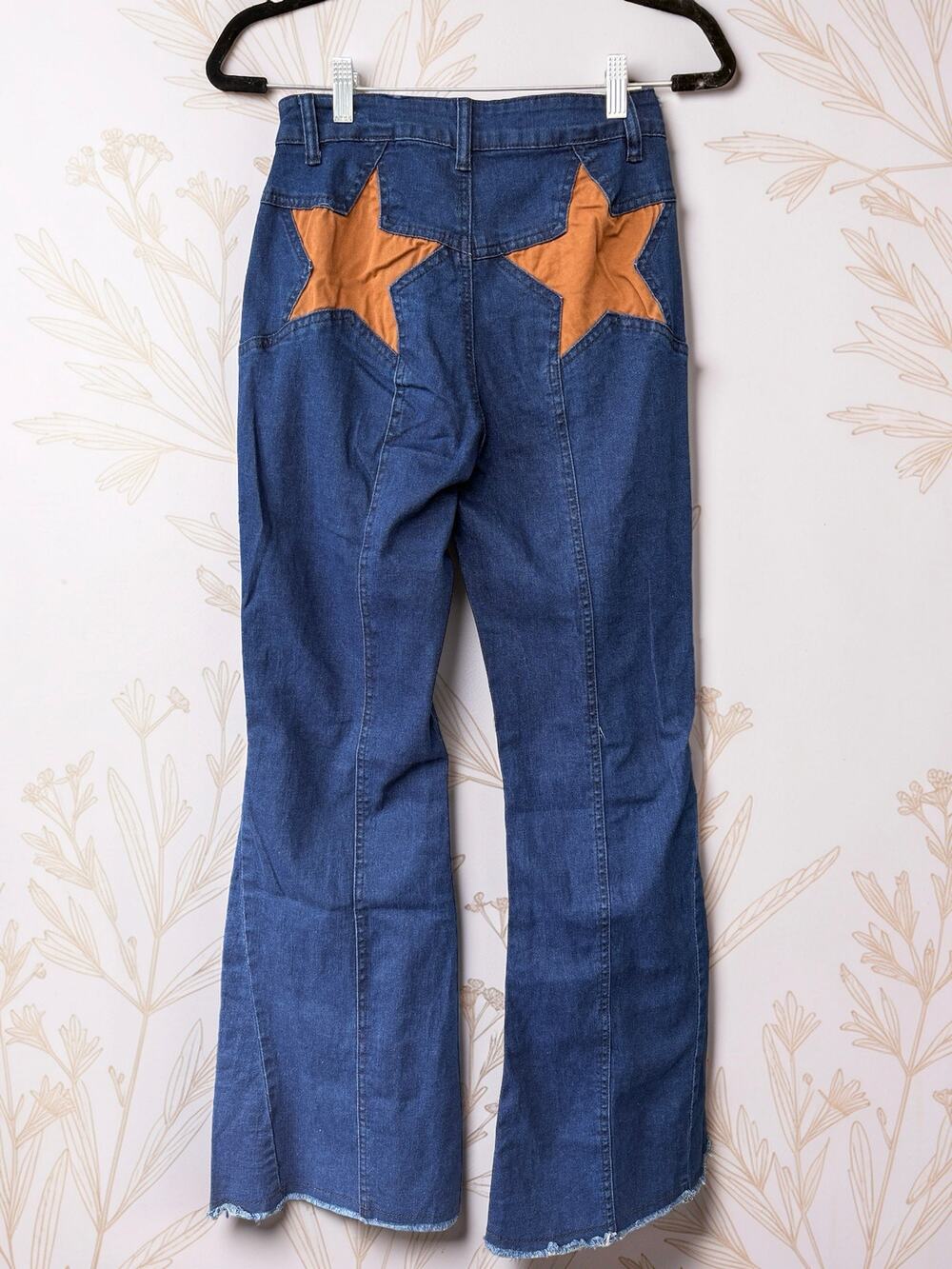 Womens Small Western Star Flare Jeans High Rise Raw Hem Stretch Denim Blue